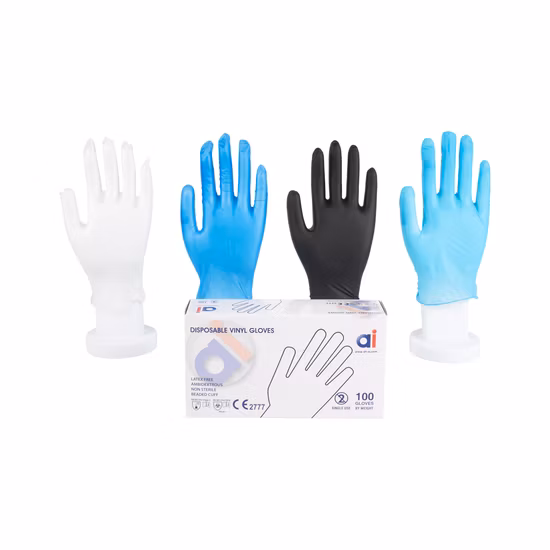 Exame de segurança de vinil de látex descartável preto por atacado Luva protetora de exame de nitrilo de borracha de PVC para hospital/família/beleza/alimentos